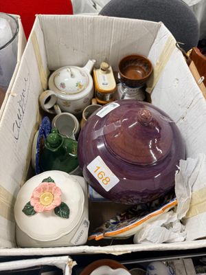 a box full of assorted items in a room
