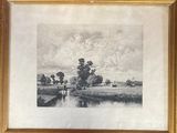 une image représentant un tableau de paysage avec une rivière au premier plan et des arbres à l'arrière-plan