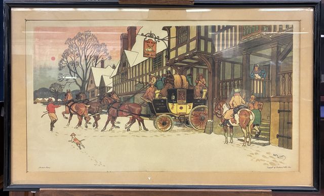 Harry Eliott (1882-1959), « diligence ». Lithographie. 28 x 50