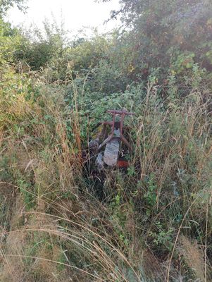 a motorcycle that is sitting in the tall grass