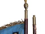 a flag with a star on it next to a pair of baseball bats