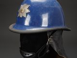a close up of a helmet on a mannequin head