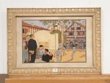 a picture of a painting of a group of people playing baseball
