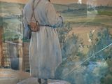 a painting of a man holding a sword in a room