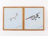 two framed pictures of a small plane on the wall
