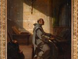 an image of a painting of a man sitting at a piano