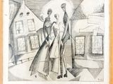 une image représentant un dessin d'un homme et d'une femme marchant dans une rue