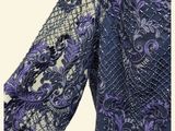 an image of a woman ' s dress with a purple lace top and blue skirt