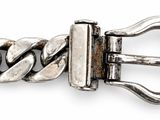 a close up of a metal belt with a buckle