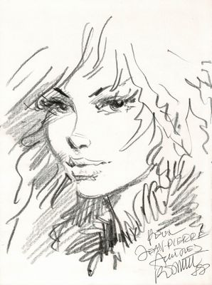 un dessin représentant une femme aux cheveux longs et une photo en noir et blanc