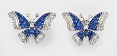 a pair of sapphire and diamond butterfly earrings