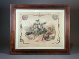 an old picture of a man riding on a horse with a tiger