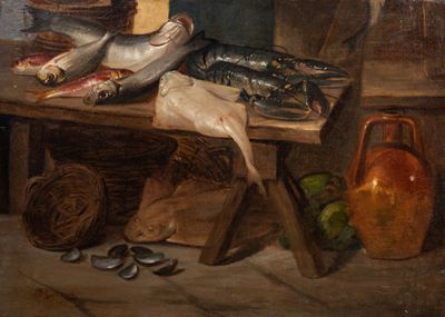 Ecole du NORD du XVIIe siècle. Nature morte aux poissons Hui…