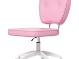a pink office chair with a white base and wheels