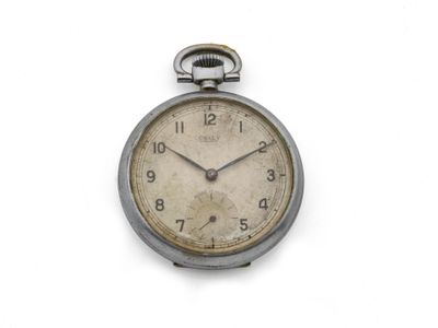Montre de poche en métal chromé, cadran argenté taché avec c…