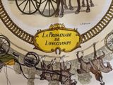 a drawing of a horse drawn carriage with people on it