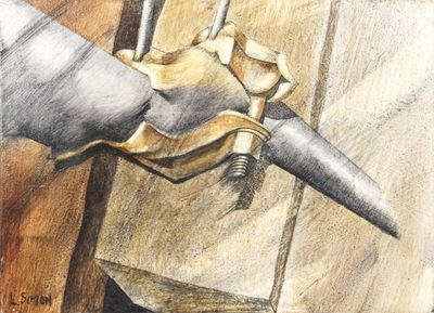 L. SIMON (XXe), "Composition mécanique" 92, huile sur toile …
