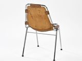 an image of a chair with a wooden seat and metal legs