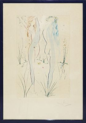 an image of a painting of a woman standing in a field of grass