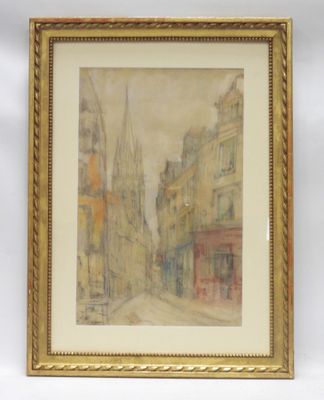 une image représentant un tableau d'une rue de la ville, dans un cadre doré