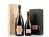 two bottles of champagne in a wooden box