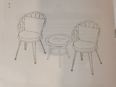 dessin représentant trois chaises et une table sur une feuille de papier