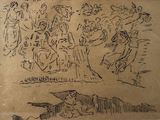 a drawing of a group of people in a field