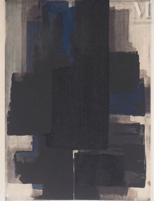 une peinture abstraite composée de carrés noirs et gris sur fond blanc