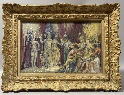 une image d'un tableau représentant un groupe de personnes dans une pièce