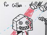 cartoon drawing of a man with a microphone and a box on his head