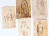 four sketches of a woman and a man in a seated position