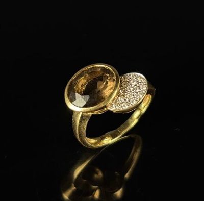 Bague toi et moi moderniste en or jaune, ornée d'un quartz f…