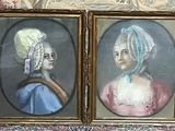 tableau représentant deux femmes portant des foulards et des turbans, dans des cadres richement décorés