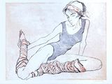drawing of a woman sitting on the ground with her legs crossed