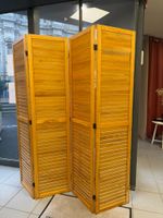 Grand paravent en bois naturel à quatre panneaux à motifs de…