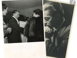 two black and white photos of a man in a suit and a woman in a fur coat
