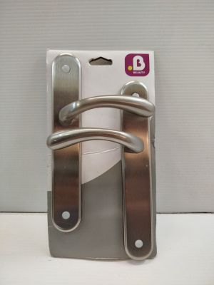 a metal door handle on a card holder on a table