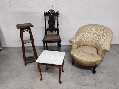 Fauteuil crapaud de style Napoléon III (mouillures) chaise c…