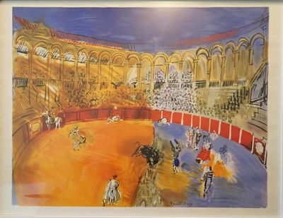 painting of a painting of a bullfight in a large arena