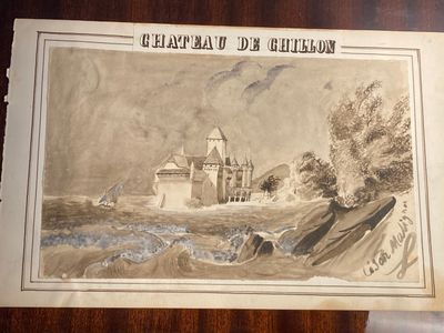 SUISSE - César MALIGNON: Lavis d'encre sur papier contrecoll…