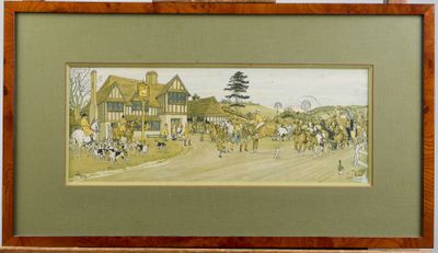 tableau encadré représentant une course de chevaux dans un décor champêtre