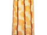 a glass vase with a pattern of oranges and browns