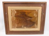 painting of a fish in a wooden frame on a white background