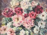 une peinture de fleurs dans un vase sur une table