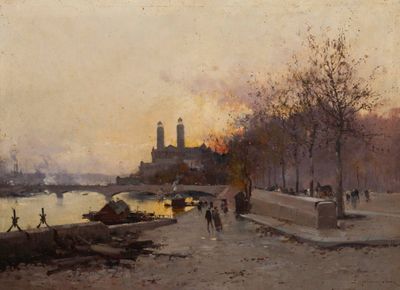 EUGENE GALIEN LALOUE (1854-1941), « Promeneurs sur les quais de Seine, - Photo 1
