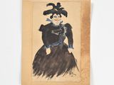 tableau représentant une femme en robe noire avec un ruban bleu