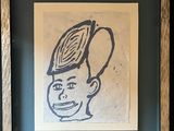 painting of a man with a hat on his head in a frame