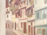 une photo d'un tableau représentant une rue dans une ville