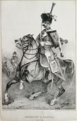 un dessin représentant un homme en uniforme à cheval