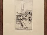 une image représentant un dessin d'une ville avec une église en arrière-plan